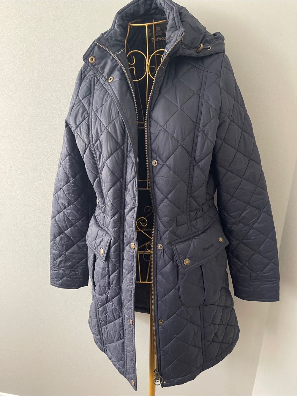 Barbour Quilted Hooded Puffer Coat - Navy - Picture 4 of 7